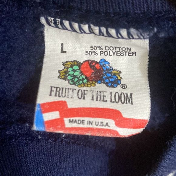 Vintage 1990 Fruit Of The Loom Blue Sweatshirt Crewneck Men L Made in USA - Picture 5 of 6